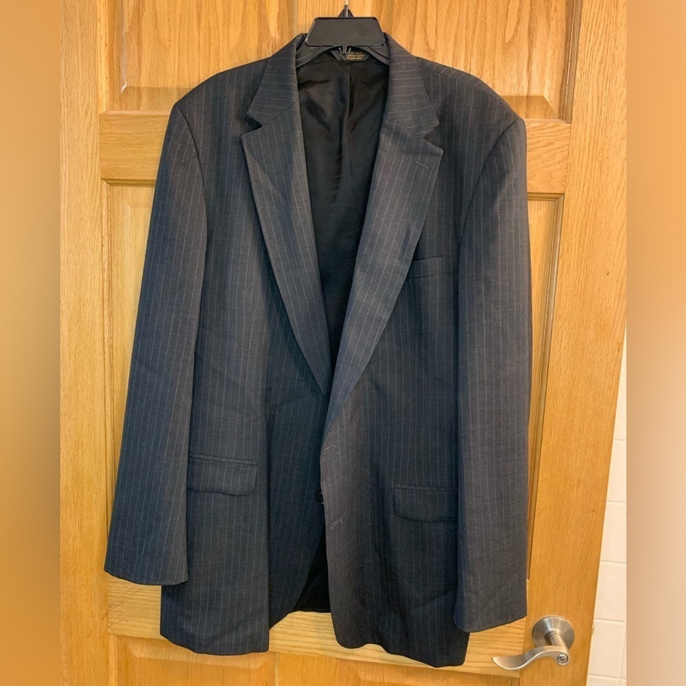 OAKTON LTD VINTAGE PINSTRIPE BLAZER Charcoal Gray 100% Wool Size 48XT Two Button